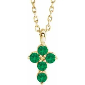 14K Yellow Emerald Cross 16-18" Necklace