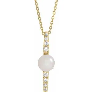14K Yellow Freshwater Cultured Pearl & 1/6 CTW Diamond 16-18" Necklace