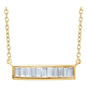 14k Yellow Gold 1/4 CTW Diamond Baguette Bar 16-18" Necklace