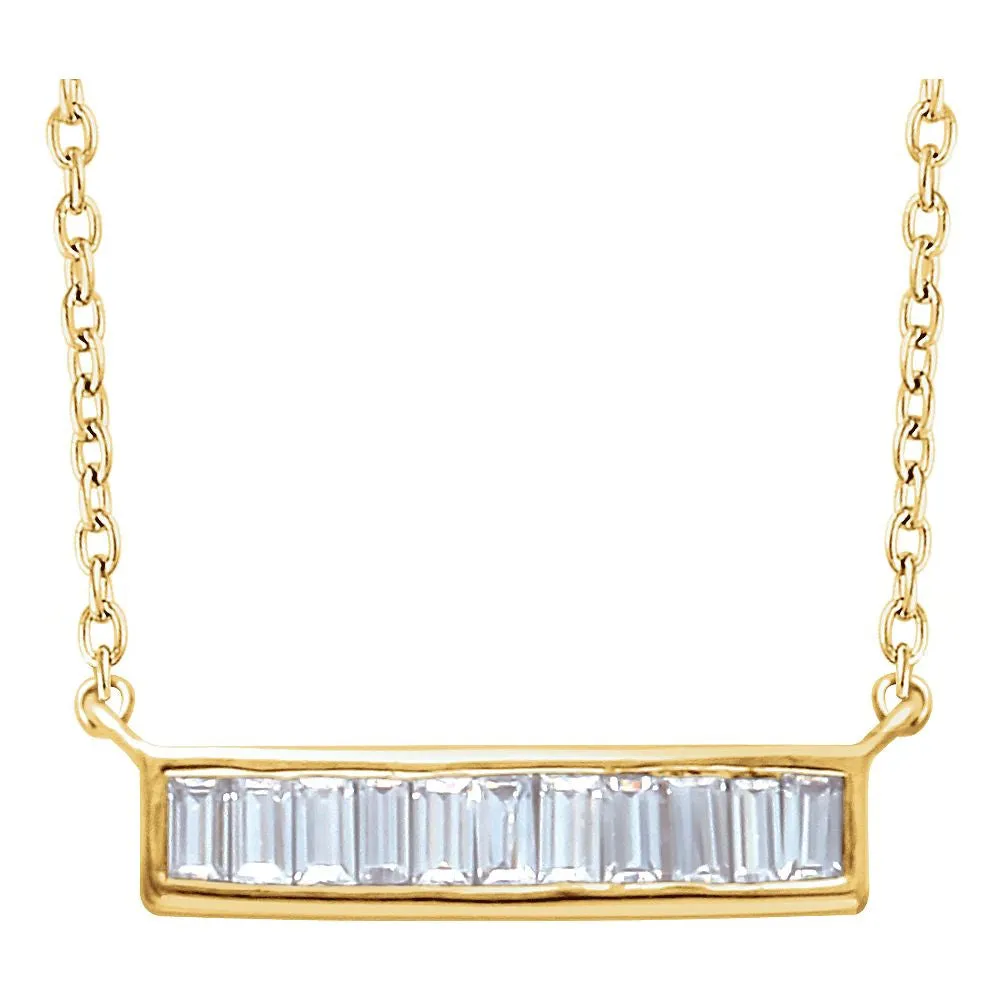 14k Yellow Gold 1/4 CTW Diamond Baguette Bar 16-18" Necklace