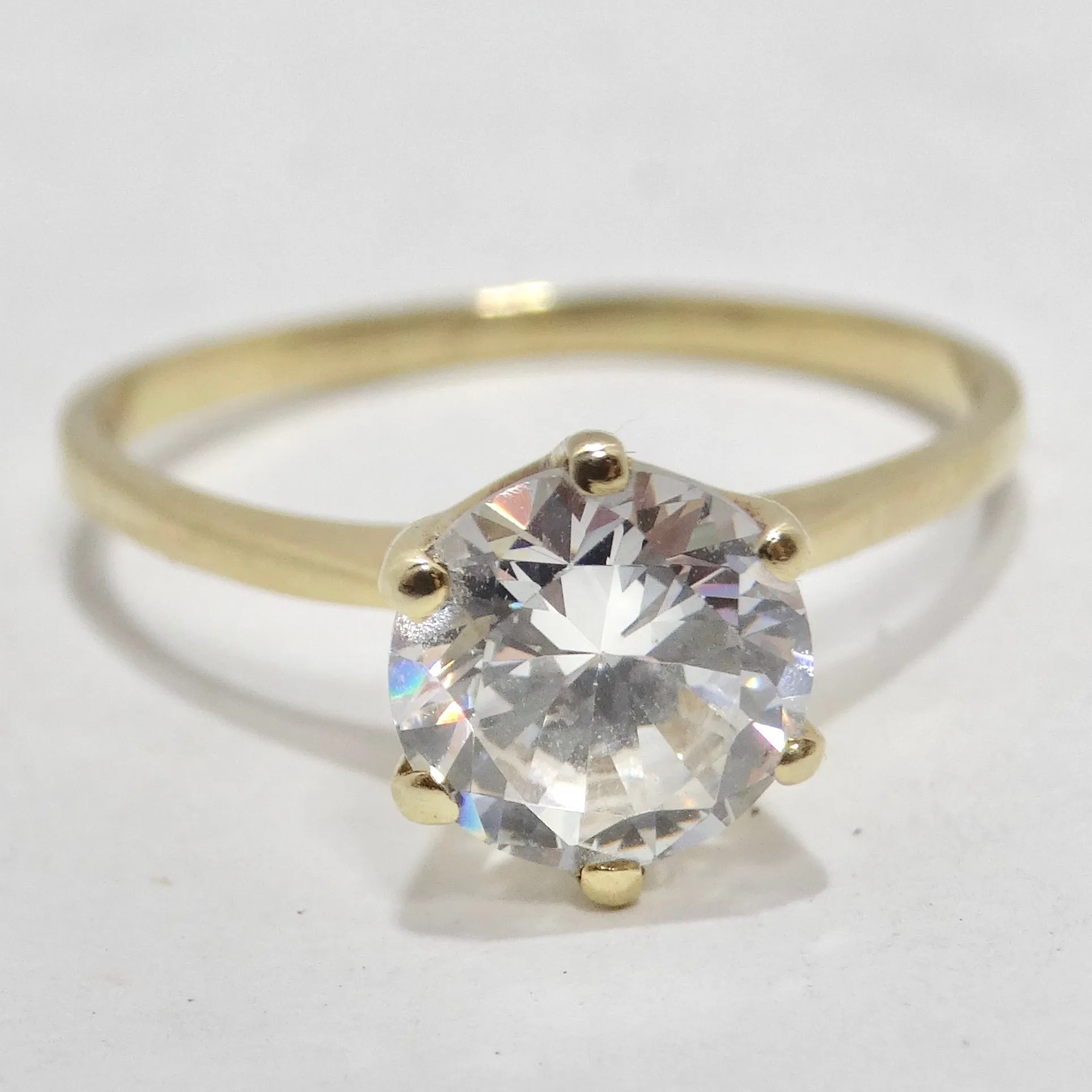 14K Yellow Gold 1980s Cubic Zirconia Engagement Ring