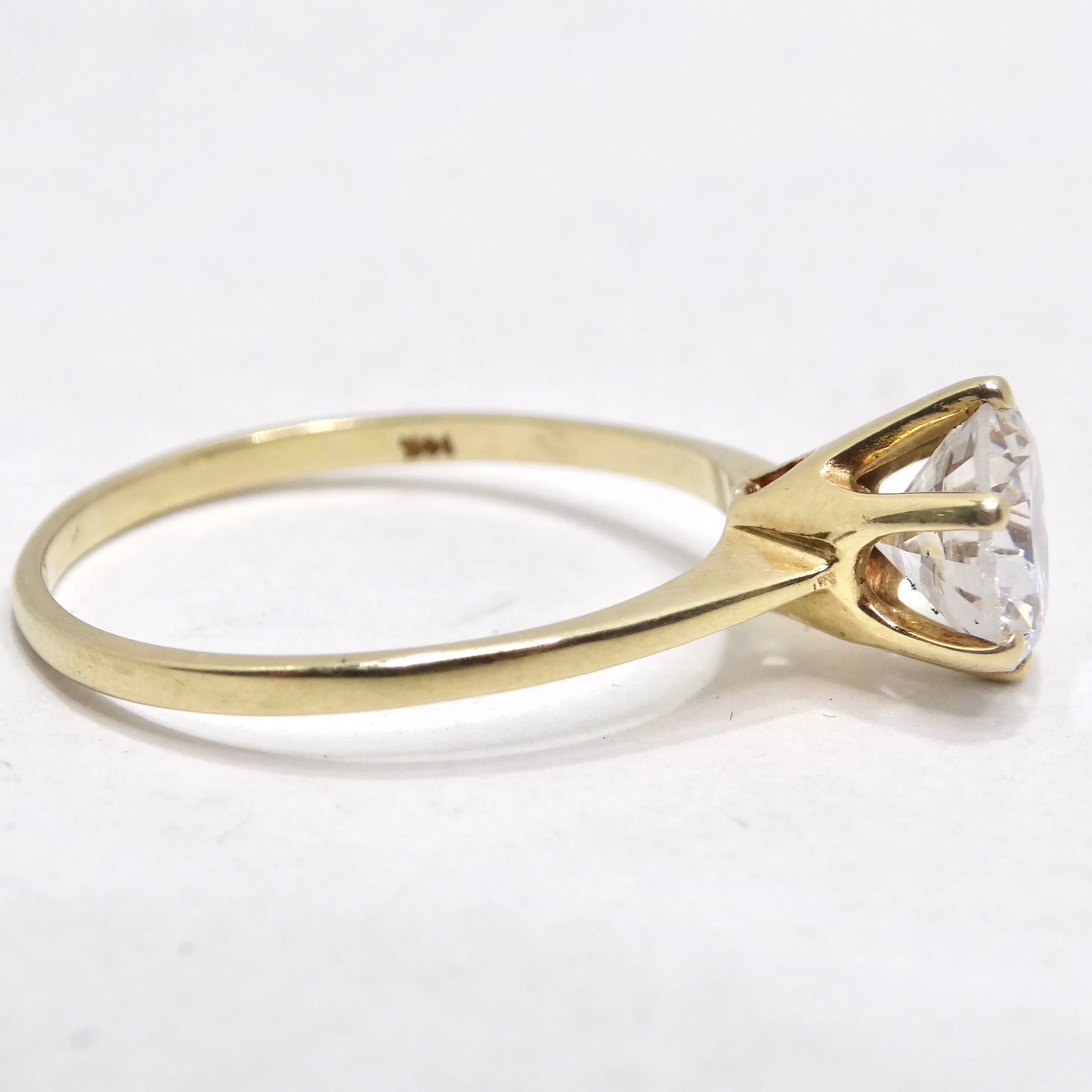 14K Yellow Gold 1980s Cubic Zirconia Engagement Ring