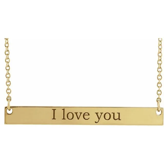14K Yellow Gold 34x4 mm Engravable Bar 18" Necklace