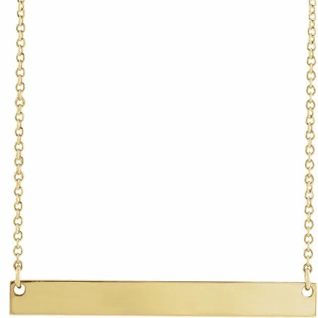 14K Yellow Gold 34x4 mm Engravable Bar 18" Necklace