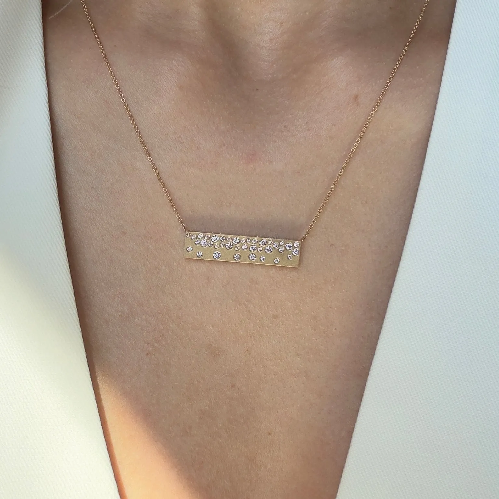 14K Yellow Gold Diamond Cascade Bar Necklace