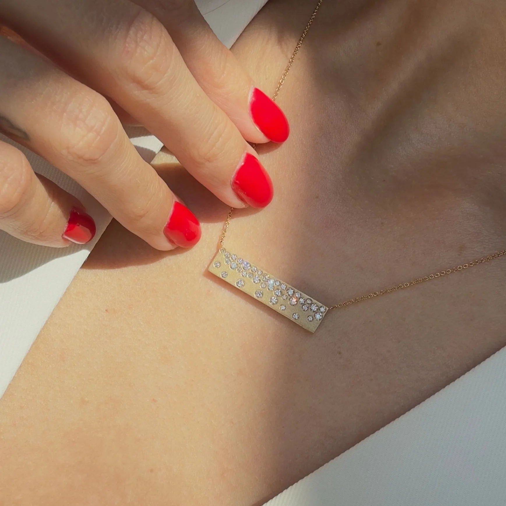 14K Yellow Gold Diamond Cascade Bar Necklace