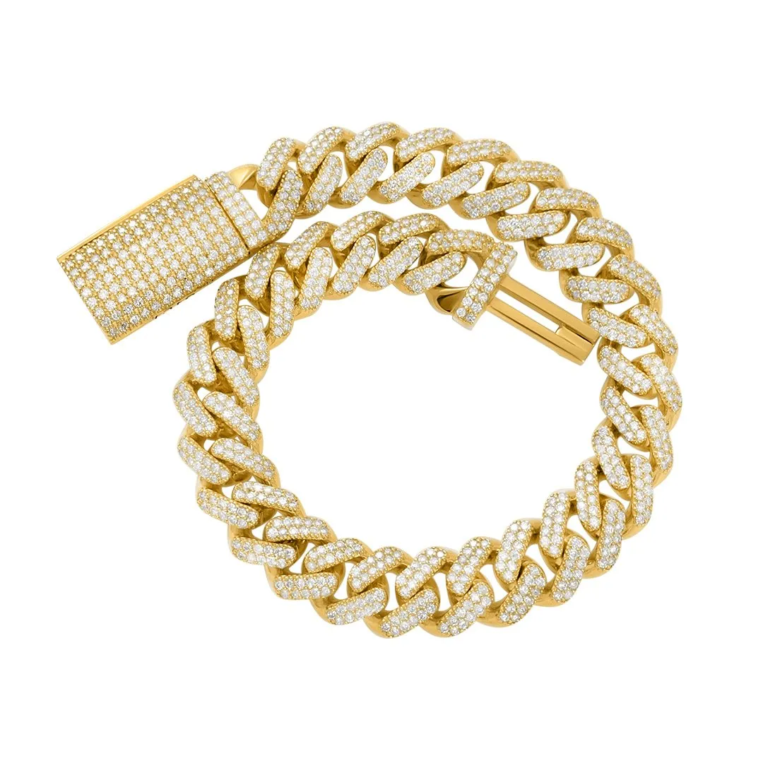 14k Yellow Gold Diamond Cuban Bracelet 4.36 Ctw
