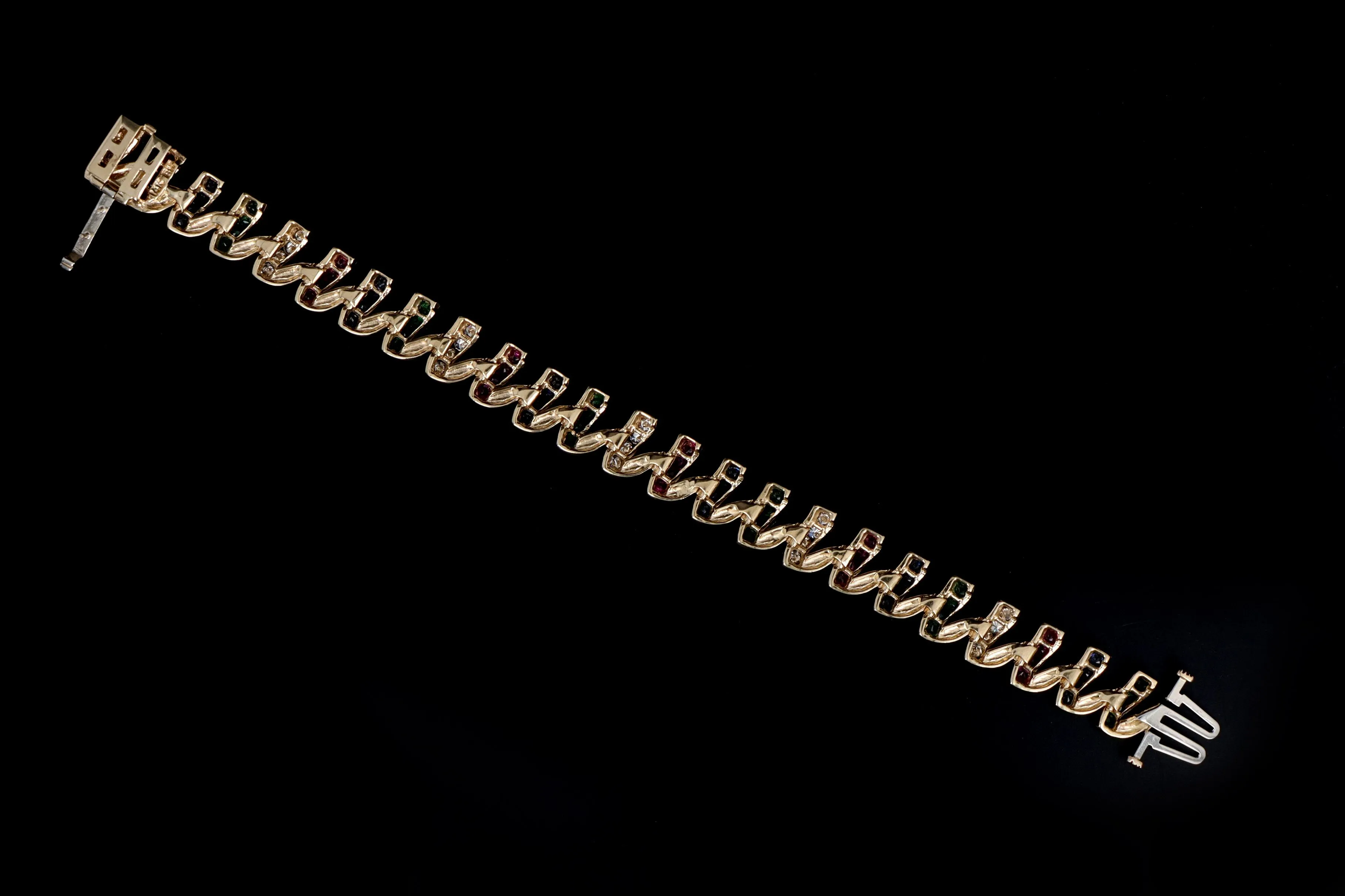 14K Yellow Gold Multi Gemstone & Diamond Swirl Link Bracelet
