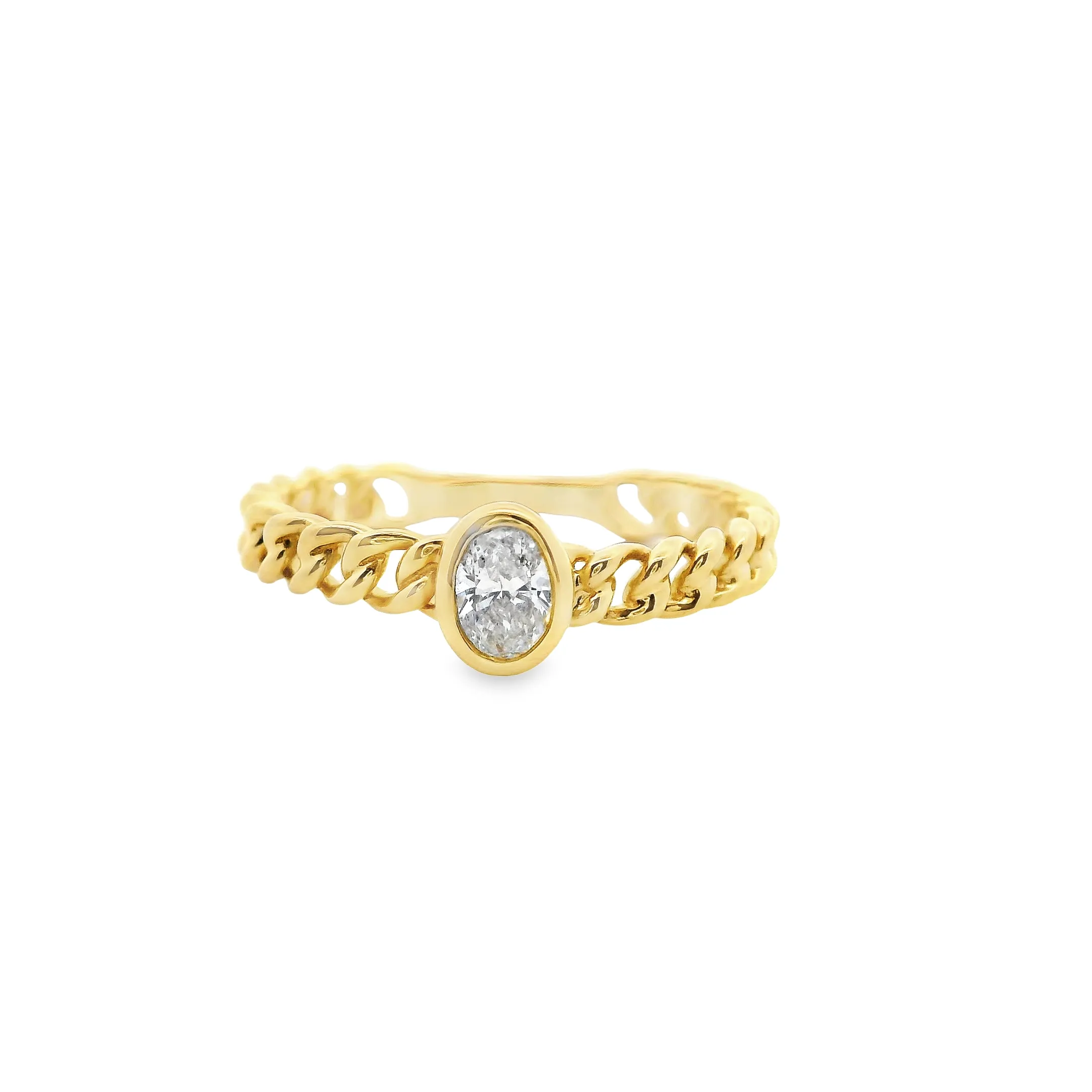 14k Yellow Gold Oval Diamond Link Ring