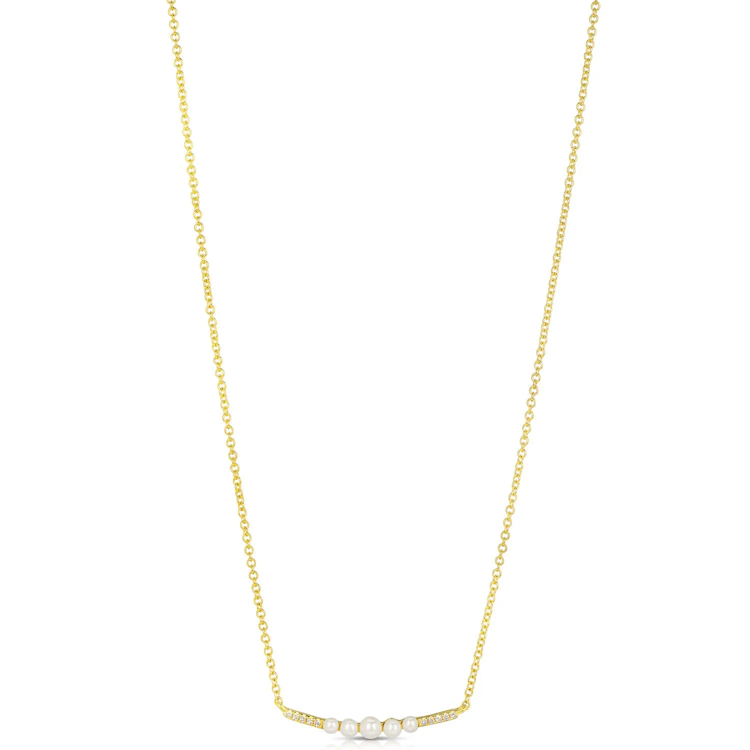 14K Yellow Gold Pearl And Diamond Bar Necklace (.13ctw)