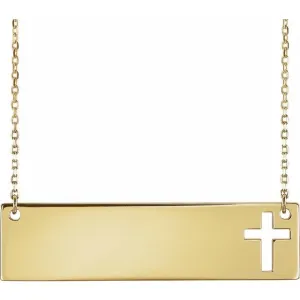 14K Yellow Gold Pierced Cross Bar 16-18" Necklace