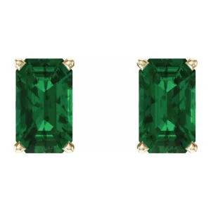 14K Yellow Lab-Grown Emerald Earrings