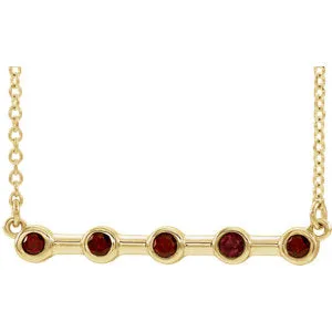 14K Yellow Mozambique Garnet Bezel-Set Bar 18" Necklace