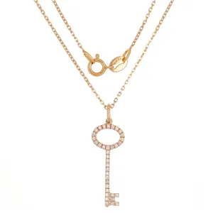 14k Yellow or Rose Gold 0.13 ctw Diamond Key Pendant Necklace 18"