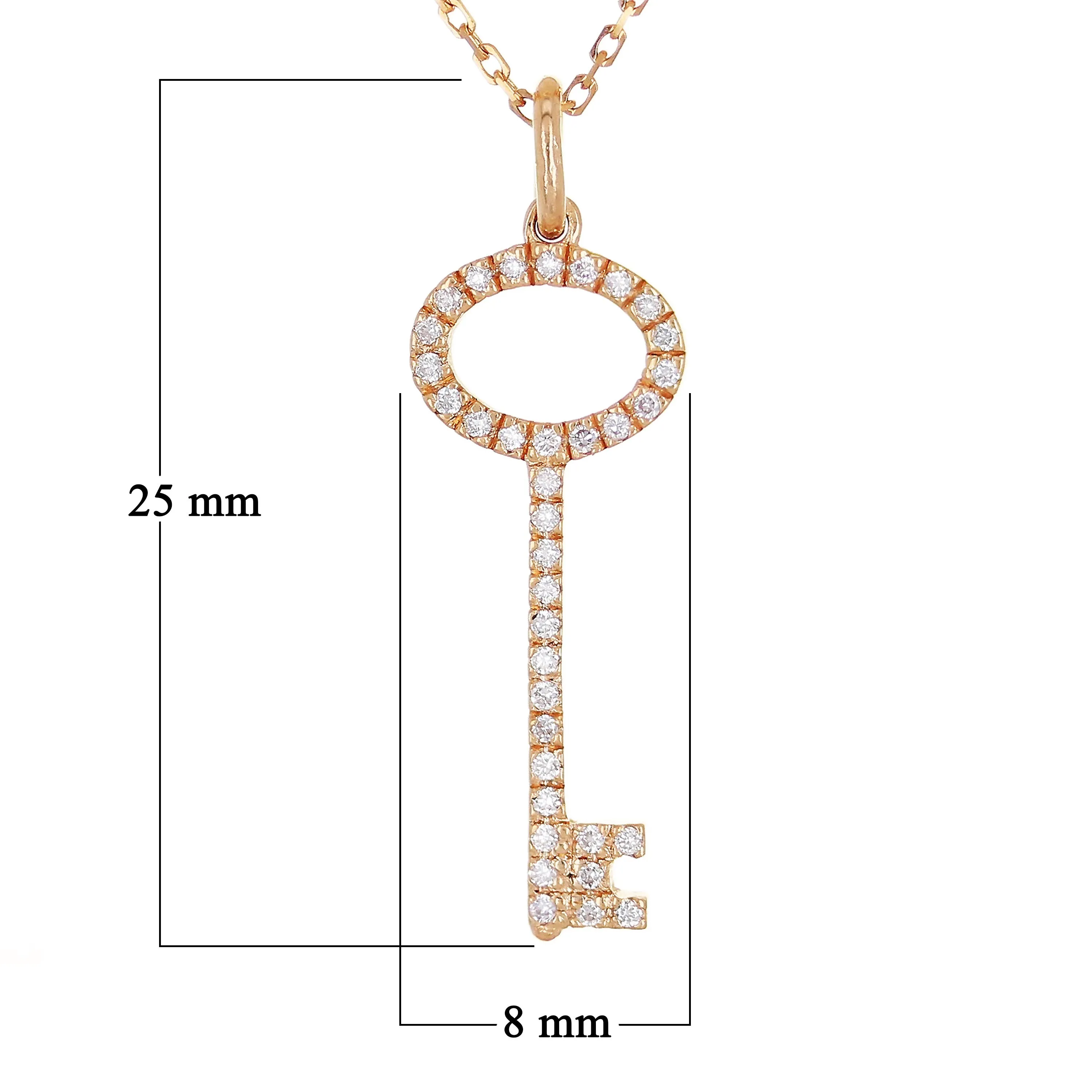 14k Yellow or Rose Gold 0.13 ctw Diamond Key Pendant Necklace 18"