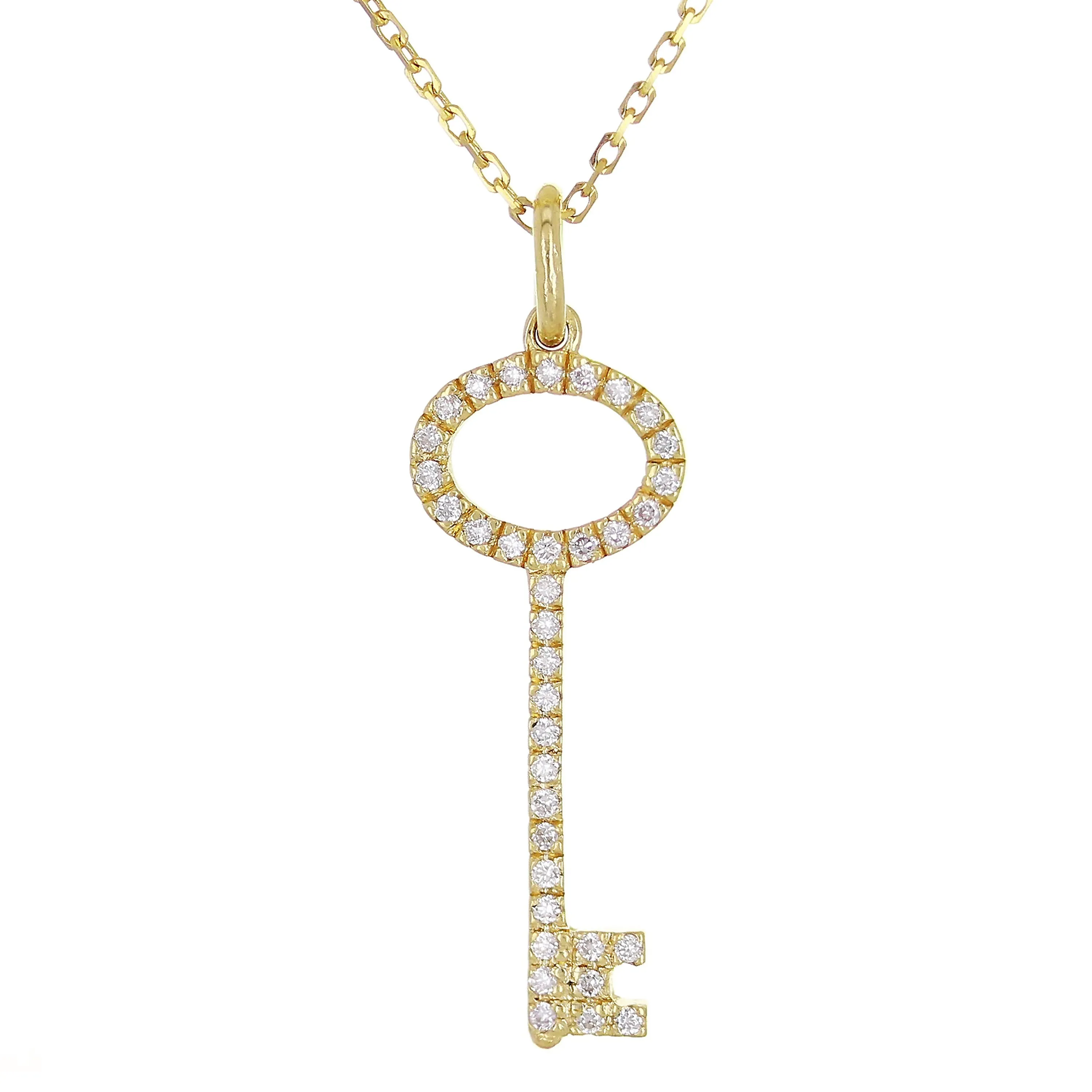 14k Yellow or Rose Gold 0.13 ctw Diamond Key Pendant Necklace 18"