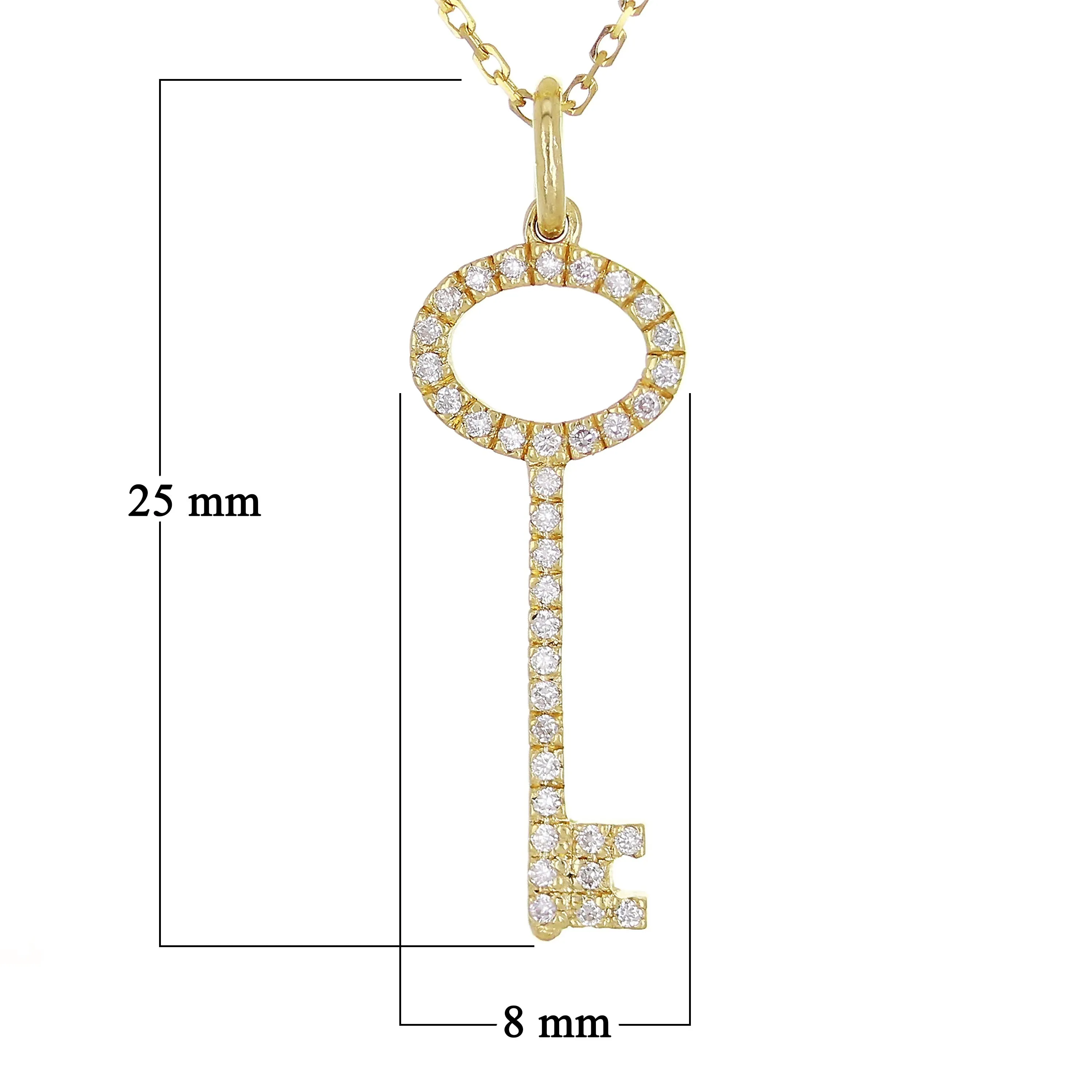 14k Yellow or Rose Gold 0.13 ctw Diamond Key Pendant Necklace 18"