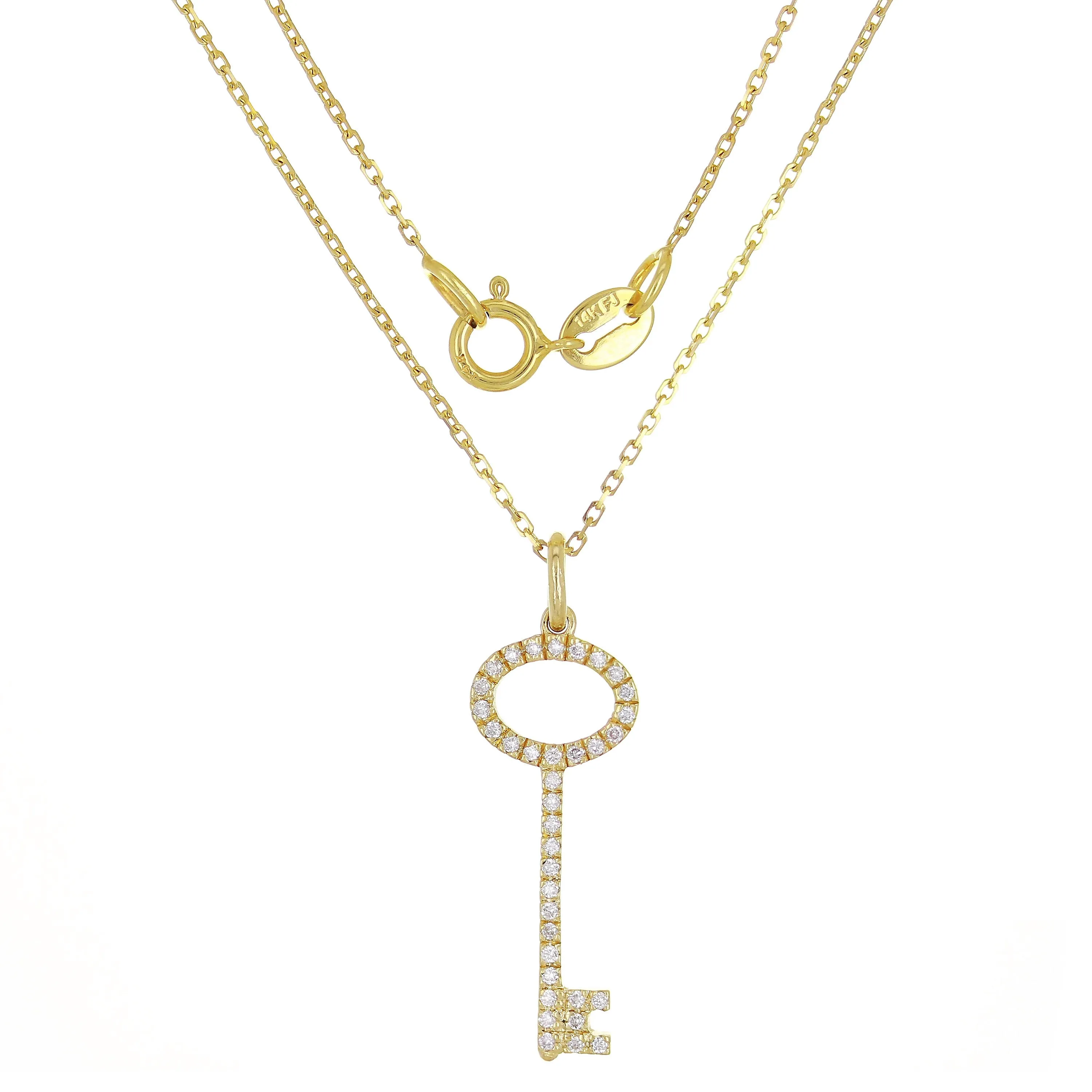 14k Yellow or Rose Gold 0.13 ctw Diamond Key Pendant Necklace 18"