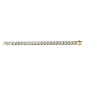 14kt Gold 8.25 inches Yellow Finish 11.5mm White Pave Curb Link Bracelet with Box Clasp with 1.1000ct 1.35mm White Diamond