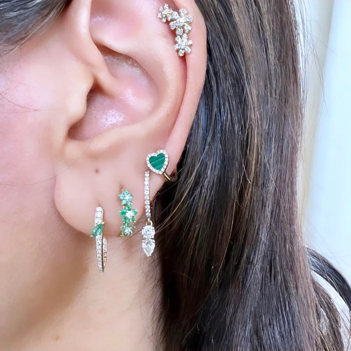 14KT Gold Diamond Emerald Lena Earrings