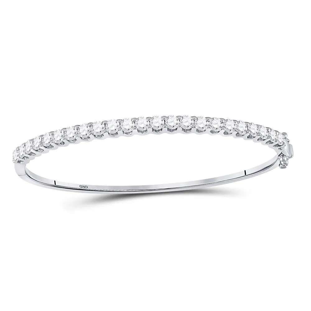 14kt White Gold Womens Round Diamond Classic Bangle Bracelet 3 Cttw