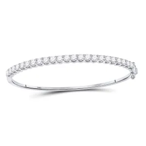 14kt White Gold Womens Round Diamond Classic Bangle Bracelet 3 Cttw