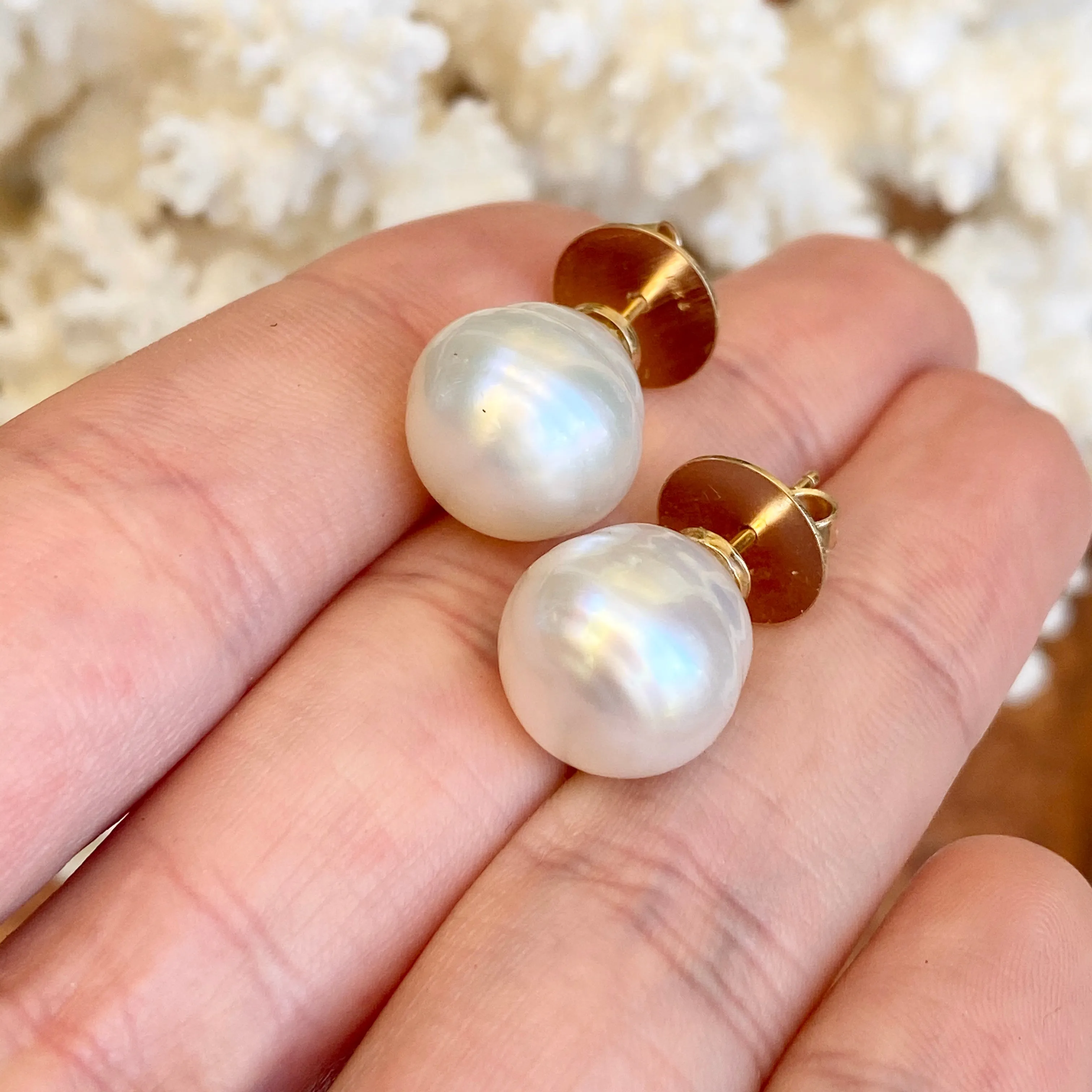 14KT Yellow Gold Paspaley South Sea Pearl Stud Earrings 11~12mm