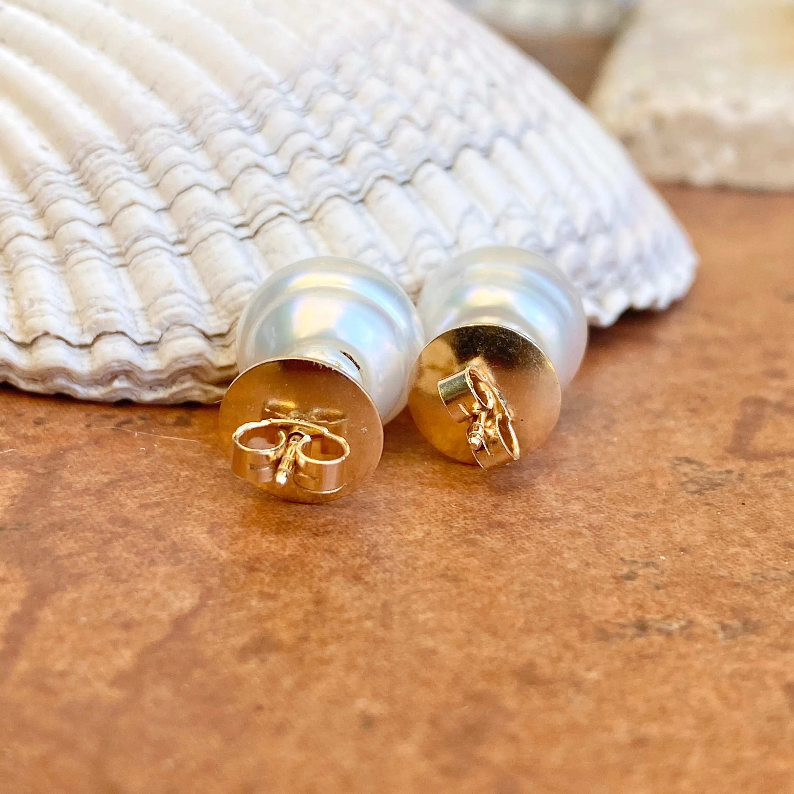 14KT Yellow Gold Paspaley South Sea Pearl Stud Earrings 11~12mm