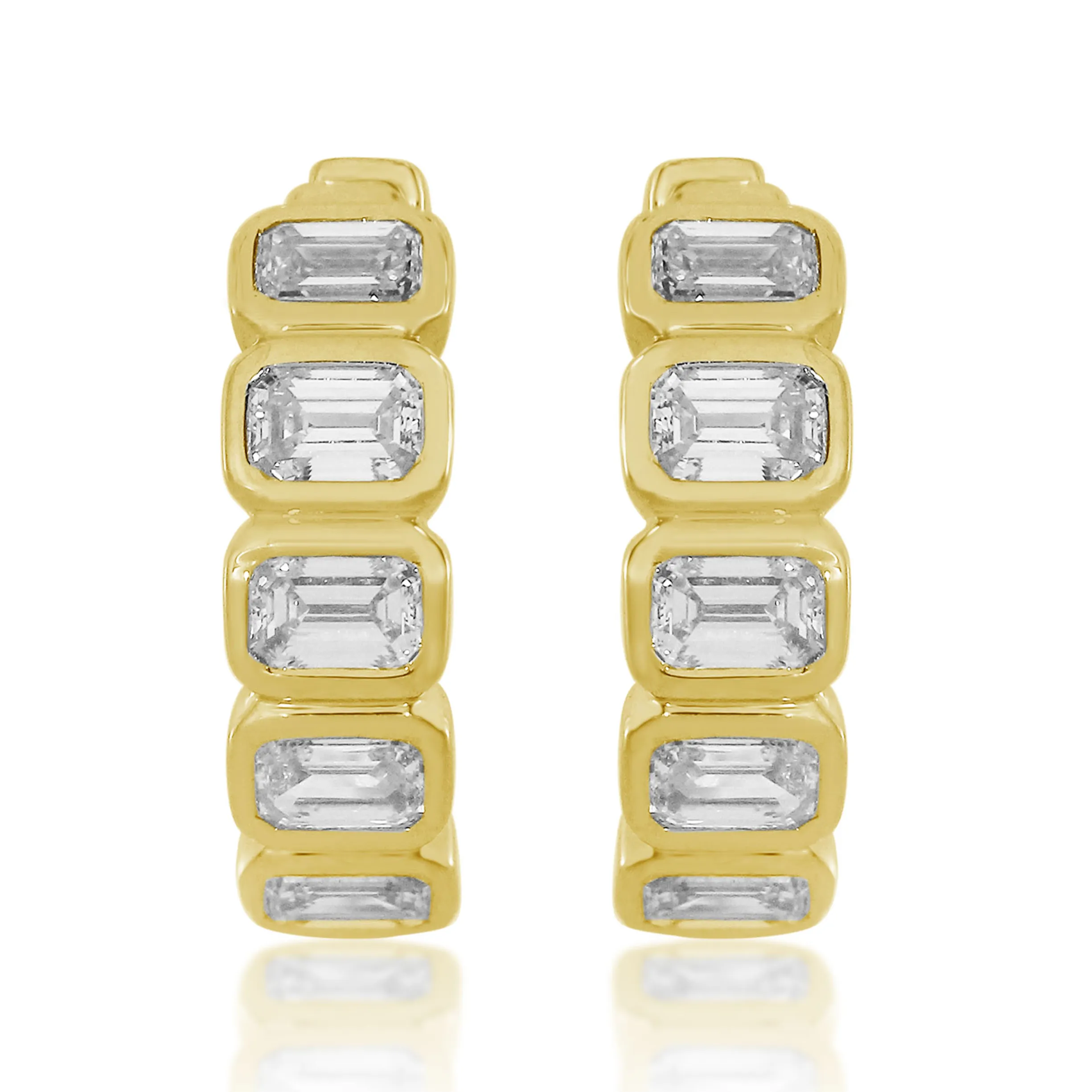 14ky Bezel Set Emerald Cut Hoop Earrings