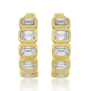 14ky Bezel Set Emerald Cut Hoop Earrings