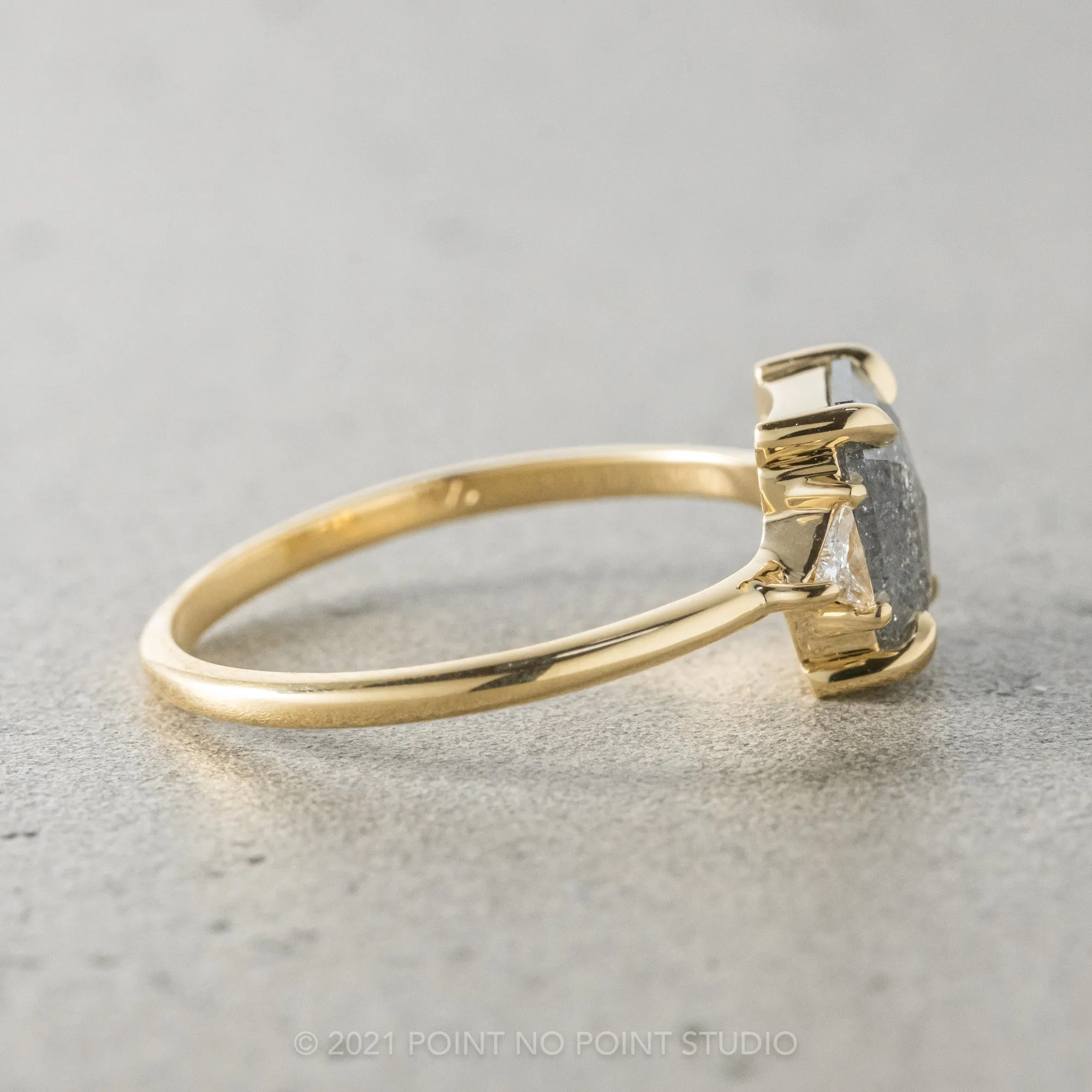 1.52 Carat Salt and Pepper Asscher Shaped Diamond Engagement Ring, Zoe Setting, 14K Yellow Gold