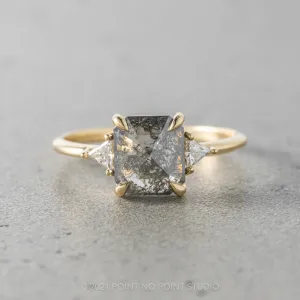 1.52 Carat Salt and Pepper Asscher Shaped Diamond Engagement Ring, Zoe Setting, 14K Yellow Gold