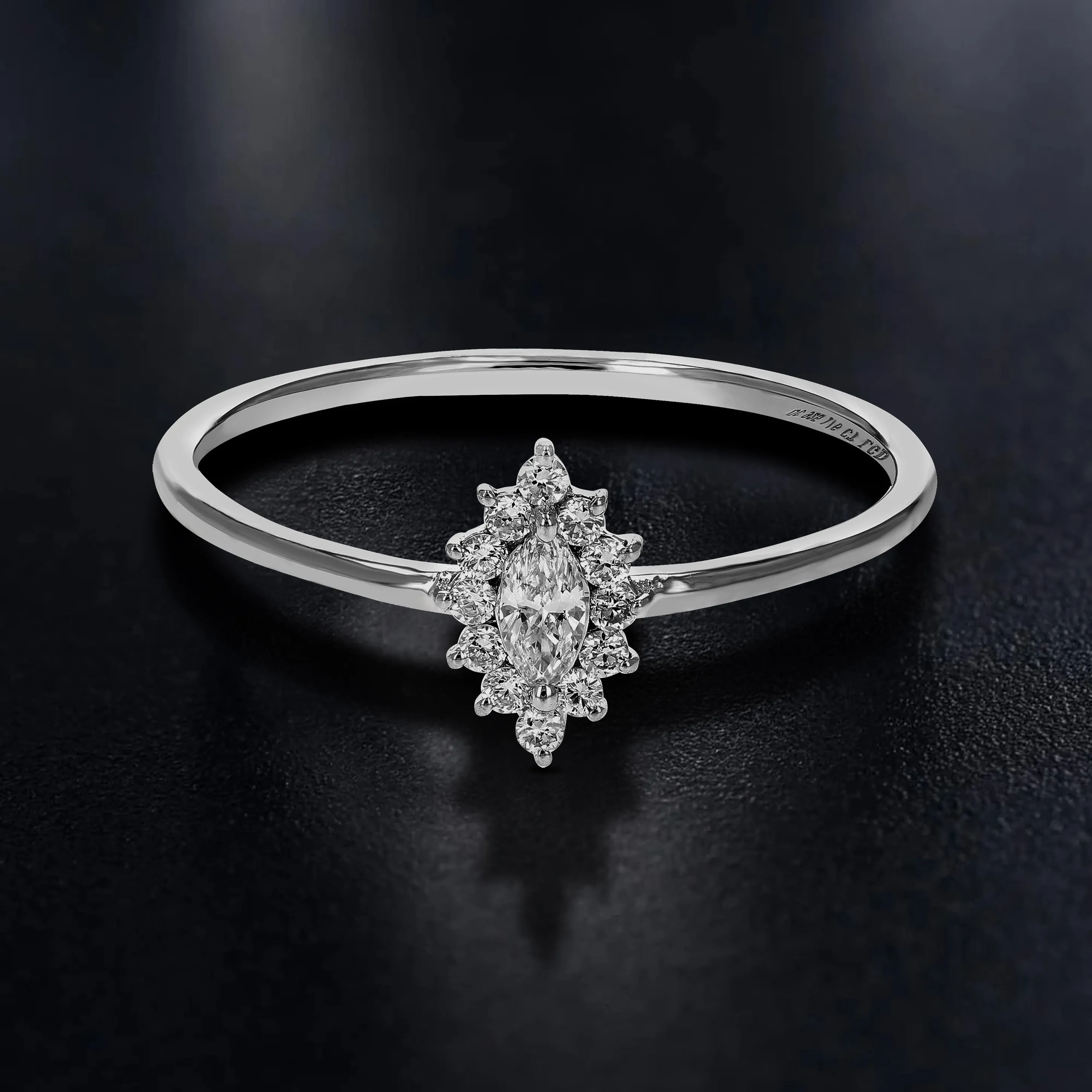 1/6 cttw Lab Grown Diamond Engagement Ring Marquise Cut in .925 Sterling Silver Prong Set