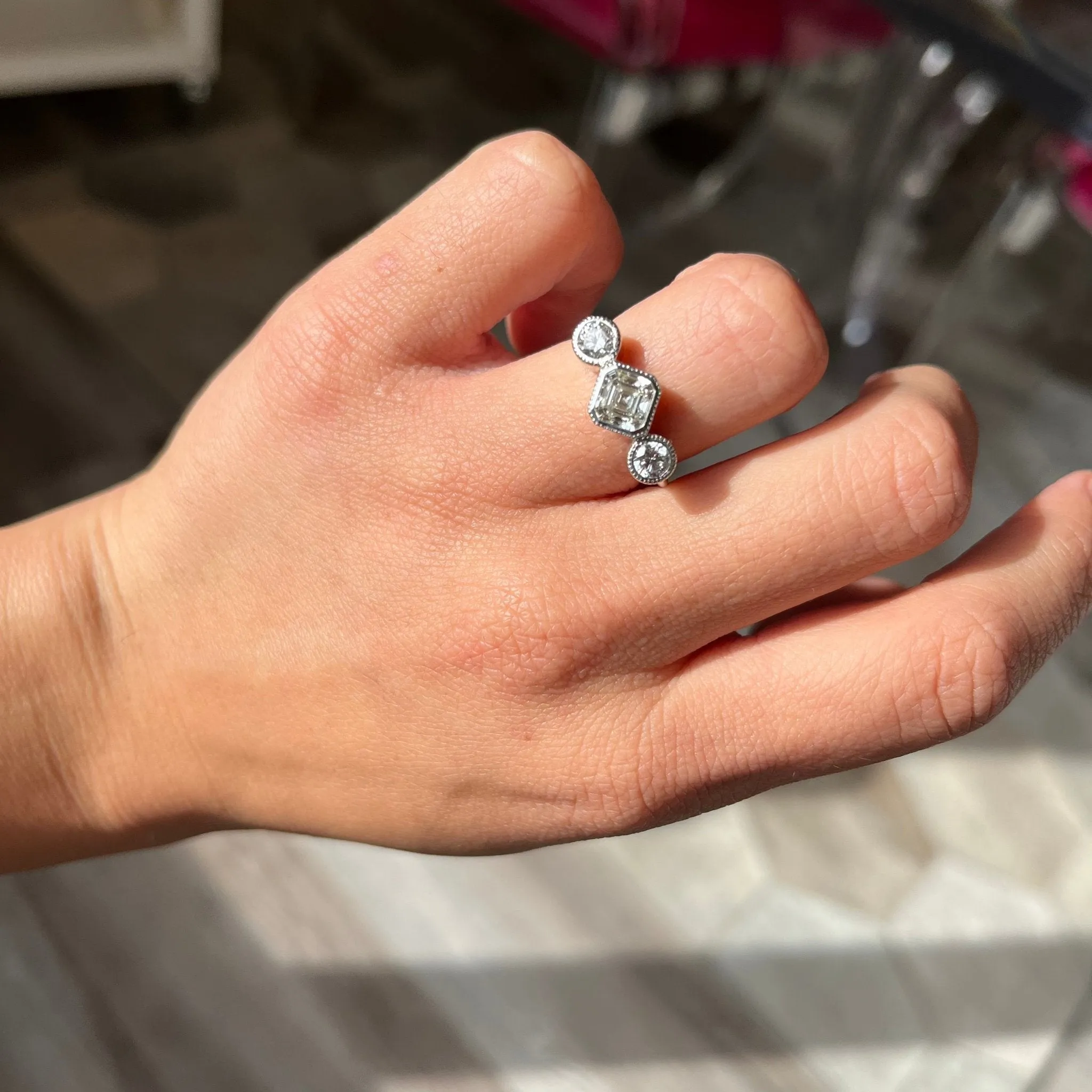 1.61ctw Emerald Diamond Trilogy Ring, GIA I VVS2