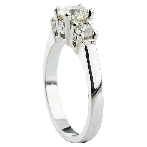 1.64 Carat Round Diamond 3-Stone 18k White Gold Engagement Ring Size 7 w/ Cert