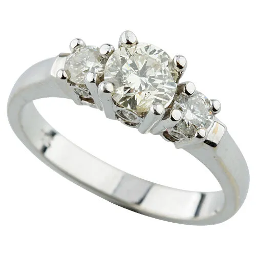 1.64 Carat Round Diamond 3-Stone 18k White Gold Engagement Ring Size 7 w/ Cert