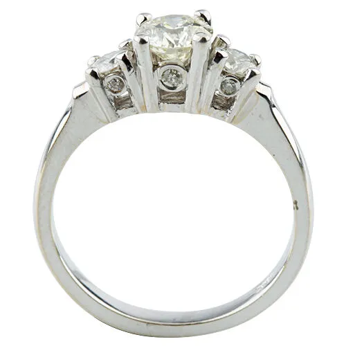 1.64 Carat Round Diamond 3-Stone 18k White Gold Engagement Ring Size 7 w/ Cert