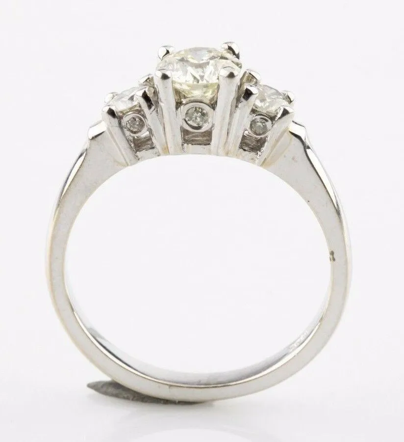 1.64 Carat Round Diamond 3-Stone 18k White Gold Engagement Ring Size 7 w/ Cert