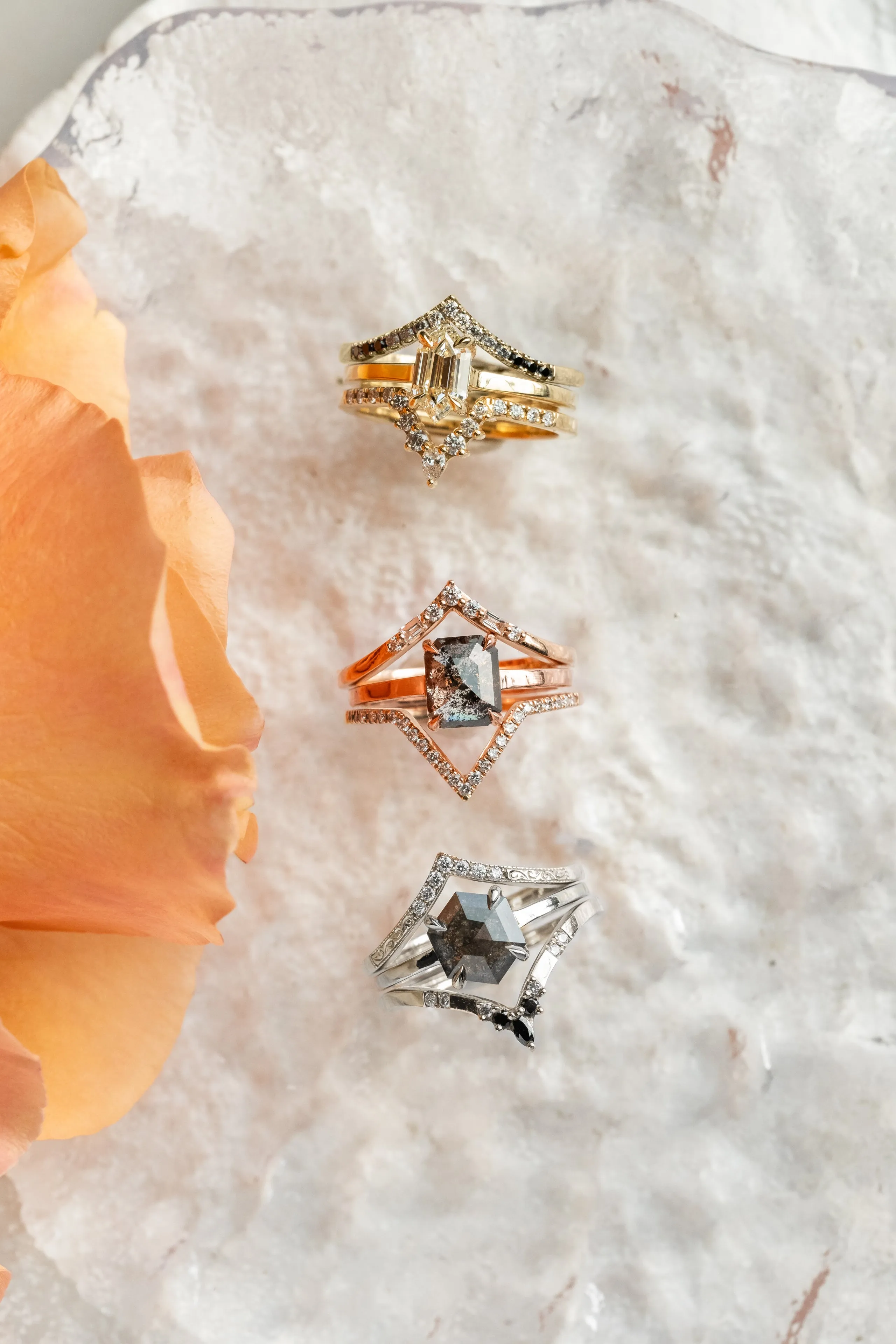 1.76 Carat Black Speckled Asscher Diamond Engagement Ring, Jane Setting, 14k Rose Gold