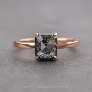 1.76 Carat Black Speckled Asscher Diamond Engagement Ring, Jane Setting, 14k Rose Gold