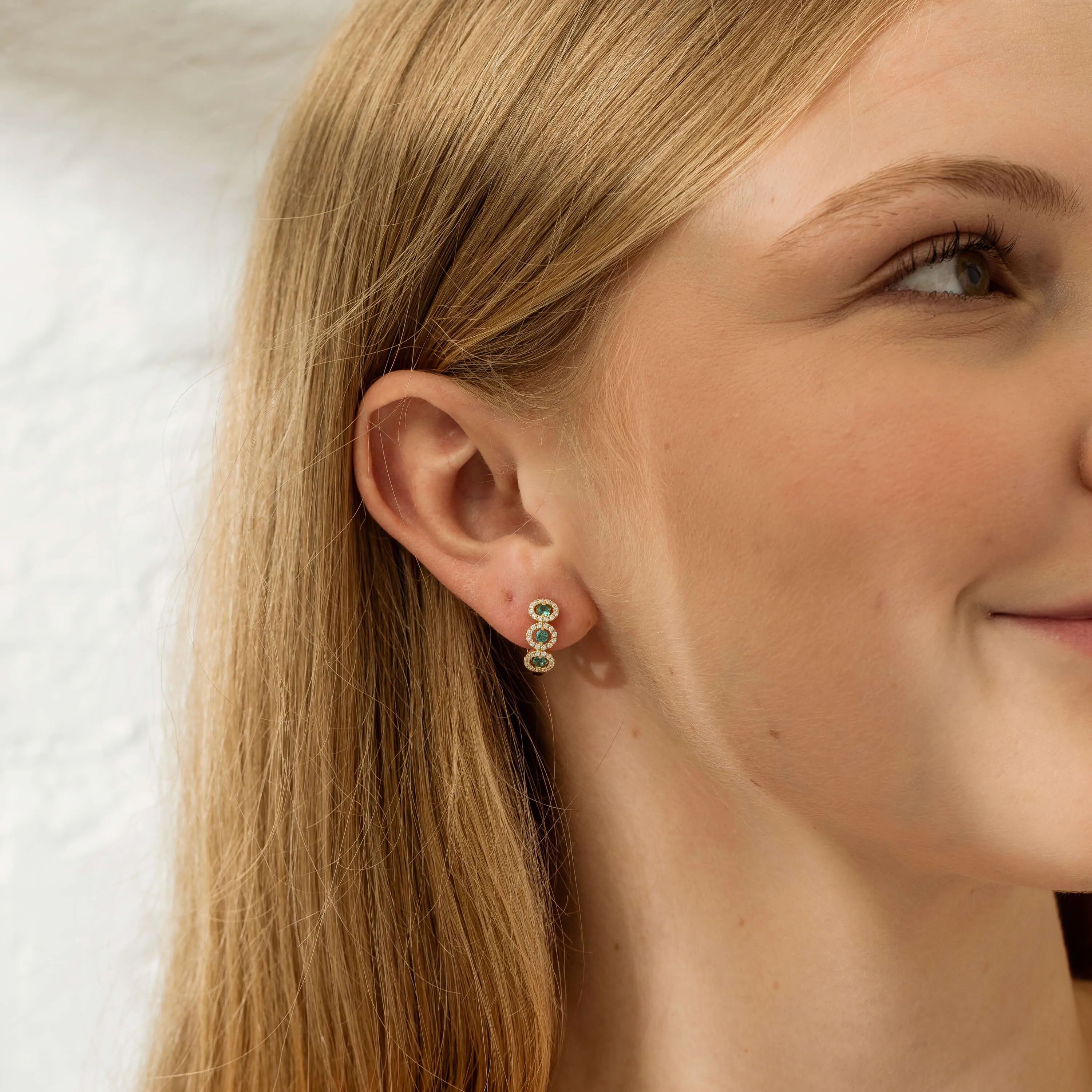 18ct Yellow Gold .32ct Emerald & Diamond Hoop Earrings