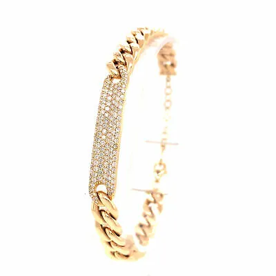 18K Diamond Plate Cuban Link Bracelet Yellow Gold