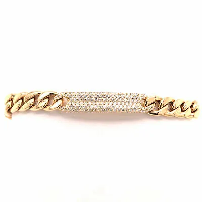 18K Diamond Plate Cuban Link Bracelet Yellow Gold
