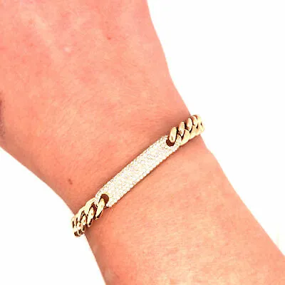 18K Diamond Plate Cuban Link Bracelet Yellow Gold