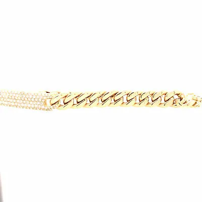 18K Diamond Plate Cuban Link Bracelet Yellow Gold