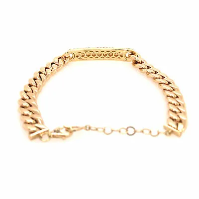 18K Diamond Plate Cuban Link Bracelet Yellow Gold