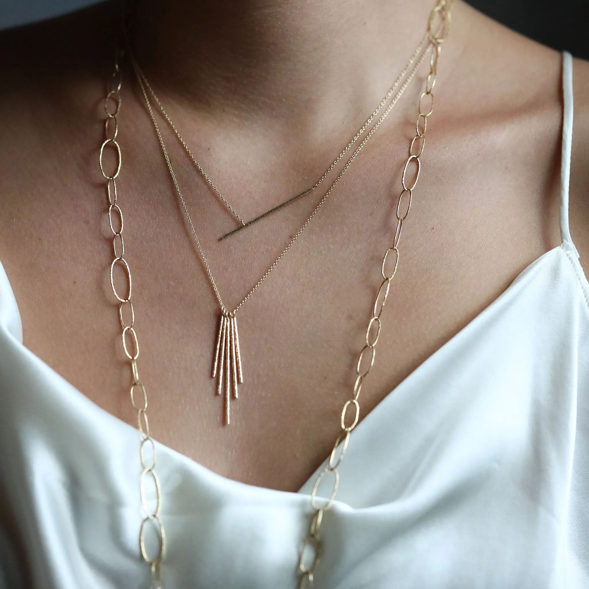 18K Gold Asymmetrical Textured "Rain Stick" Necklace