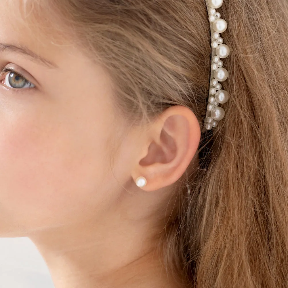 18k Gold Classic Freshwater Cultured Pearl 3-6mm Baby / Toddler / Kids Earrings Safety Screw Back