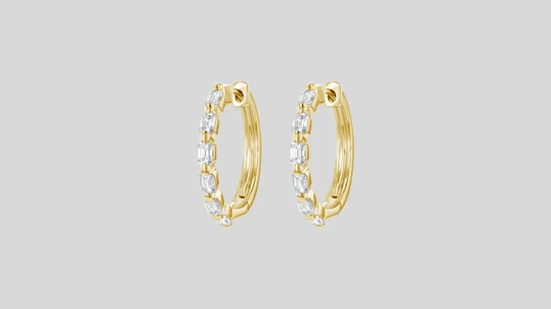 18K Gold Emerald Cut Multiple Diamond Hoops