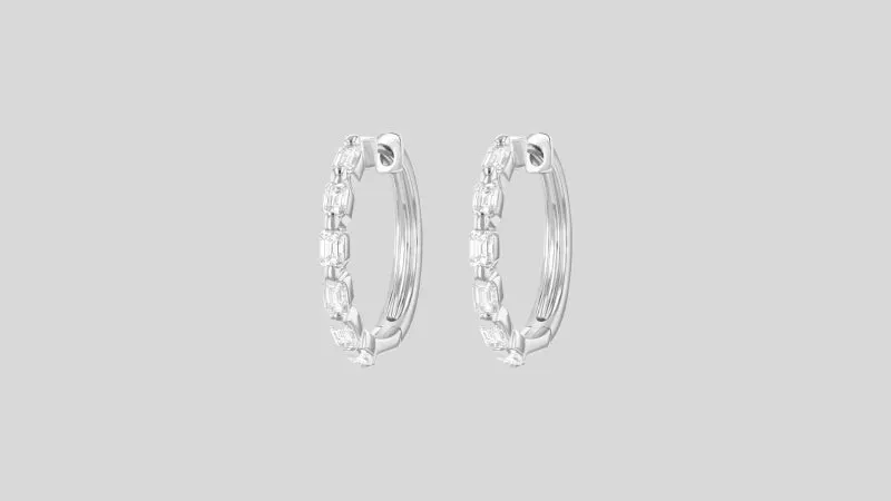 18K Gold Emerald Cut Multiple Diamond Hoops